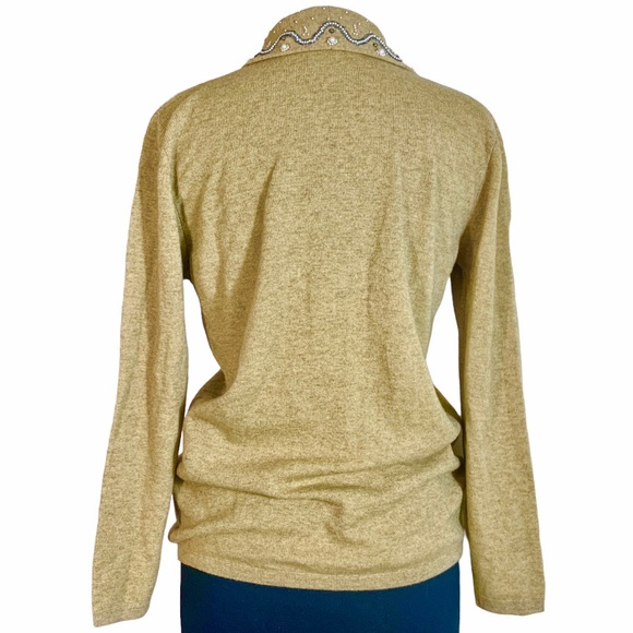 Vintage Blumarine Wool Cashmere Sweater Beaded Pearl Shawl Collar 90s Y2K 40 4 S - Picture 4 of 14